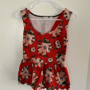 Anthropologie sz S Floral Red Sleeveless Peplum Top